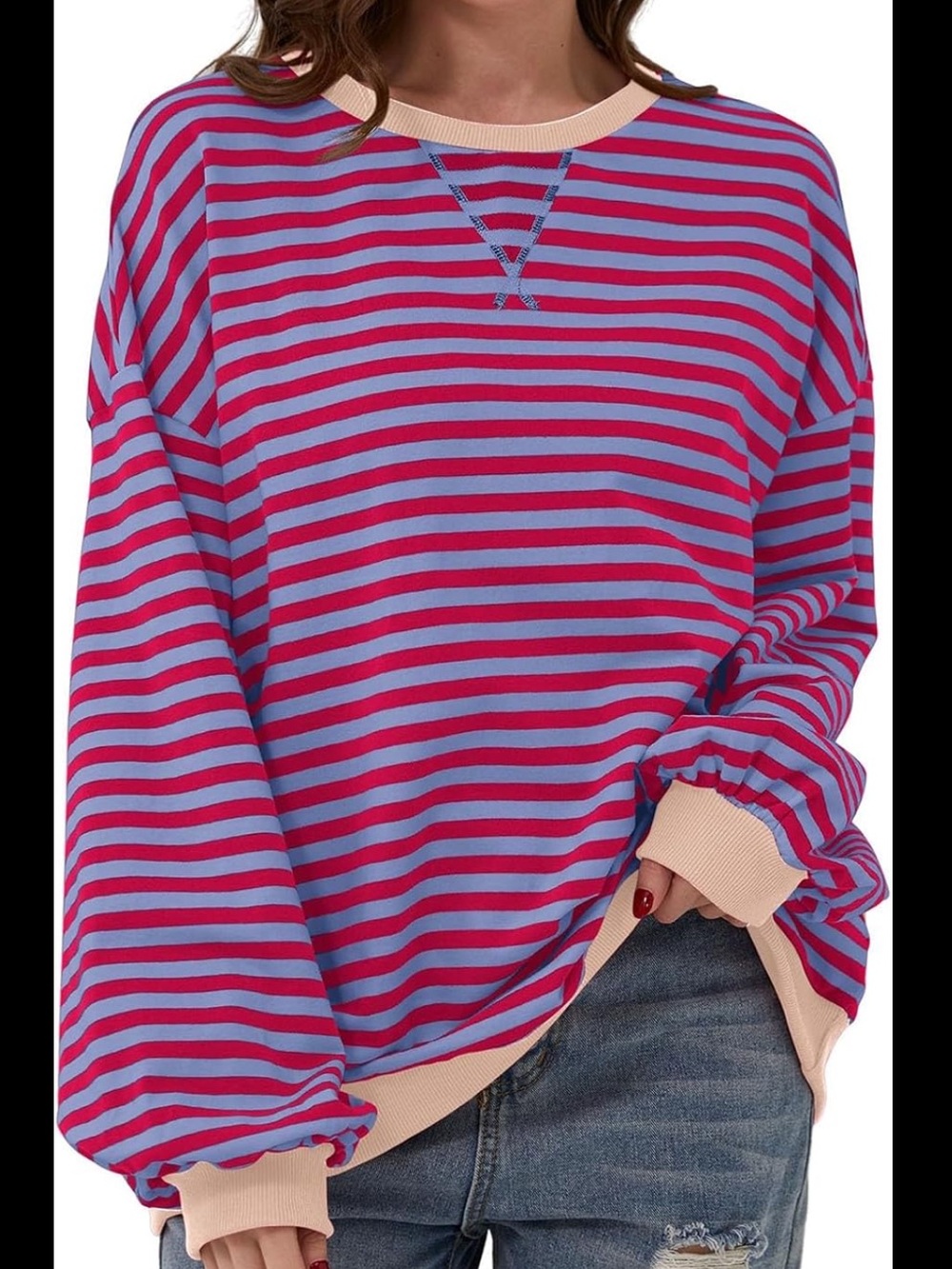 Striped Crewneck Sweater in Pink & Blue